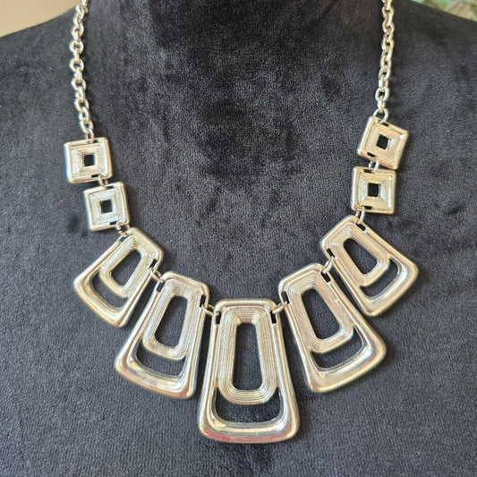 Women Fashion Silver Tone Trapezium Link Necklace Jewelry with Bracelet