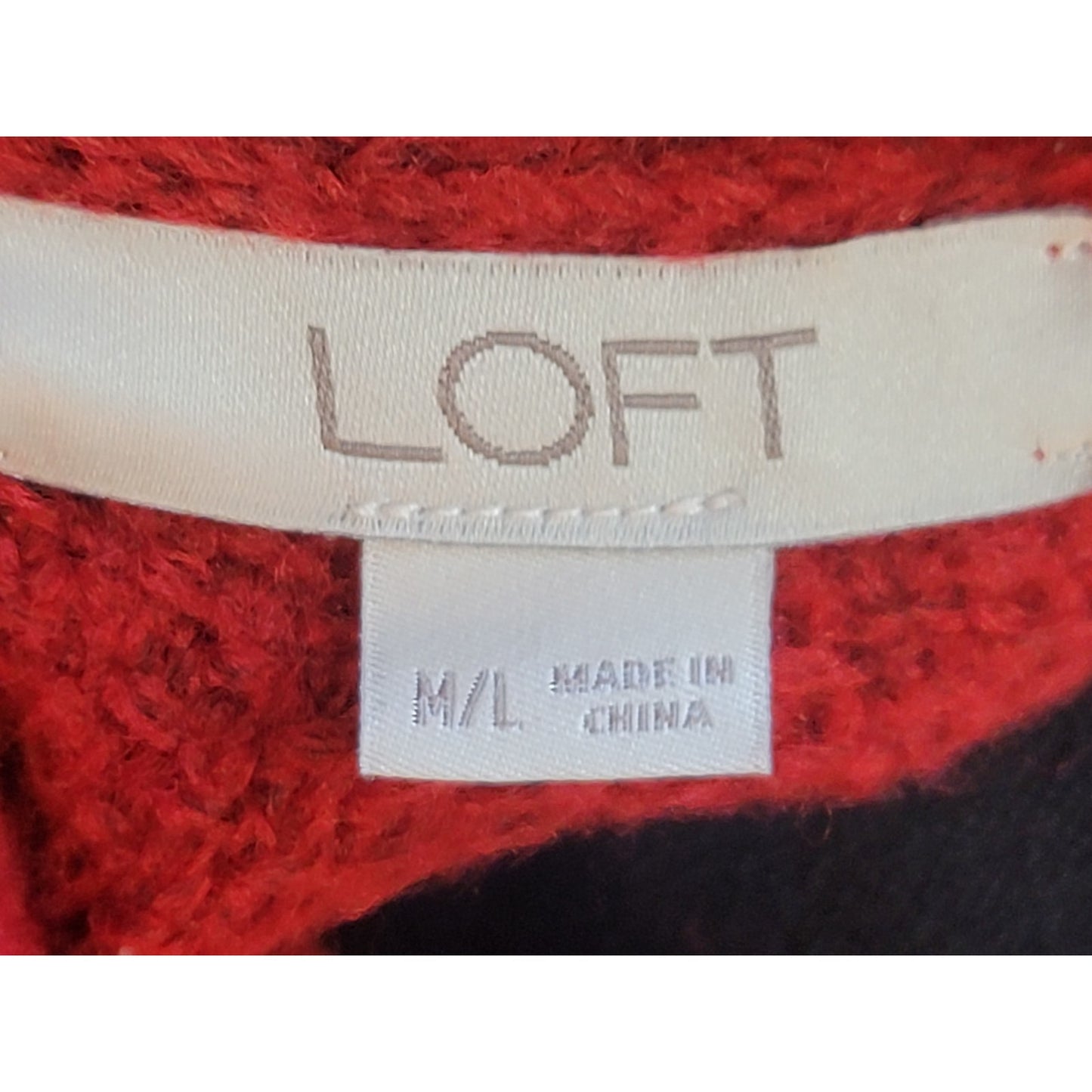 LOFT Sweater Poncho Women M/L Red Turtleneck Knit Pullover Warm Winter Top