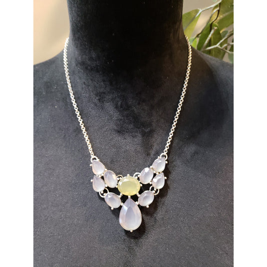 Women Silver White Yellow Gemstone Statement Necklace Elegant Vintage Jewelry