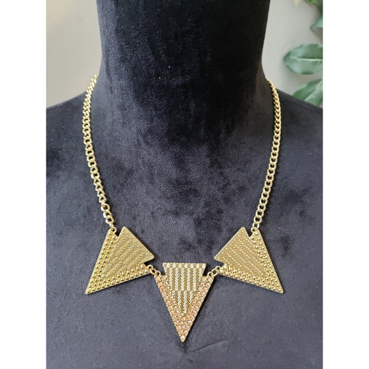 Women's Gold Geometric Statement Necklace Triangle Pendant Lobster Clasp Chic