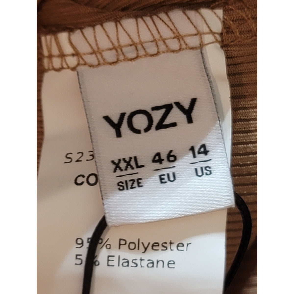 Yozy Bodysuit Set Women's Size 14 Tan Ribbed Short Sleeve Drawstring Scoop Neck