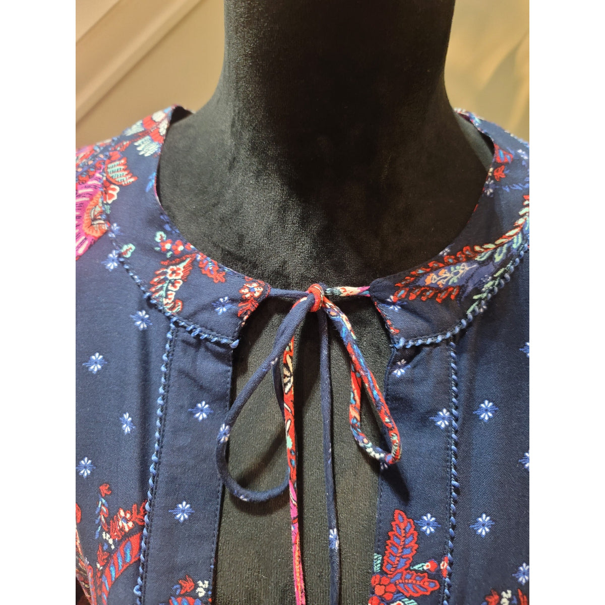 Monsoon Blouse Top Women's Small Multicolor Paisley Print Pleated Drop Shoulder