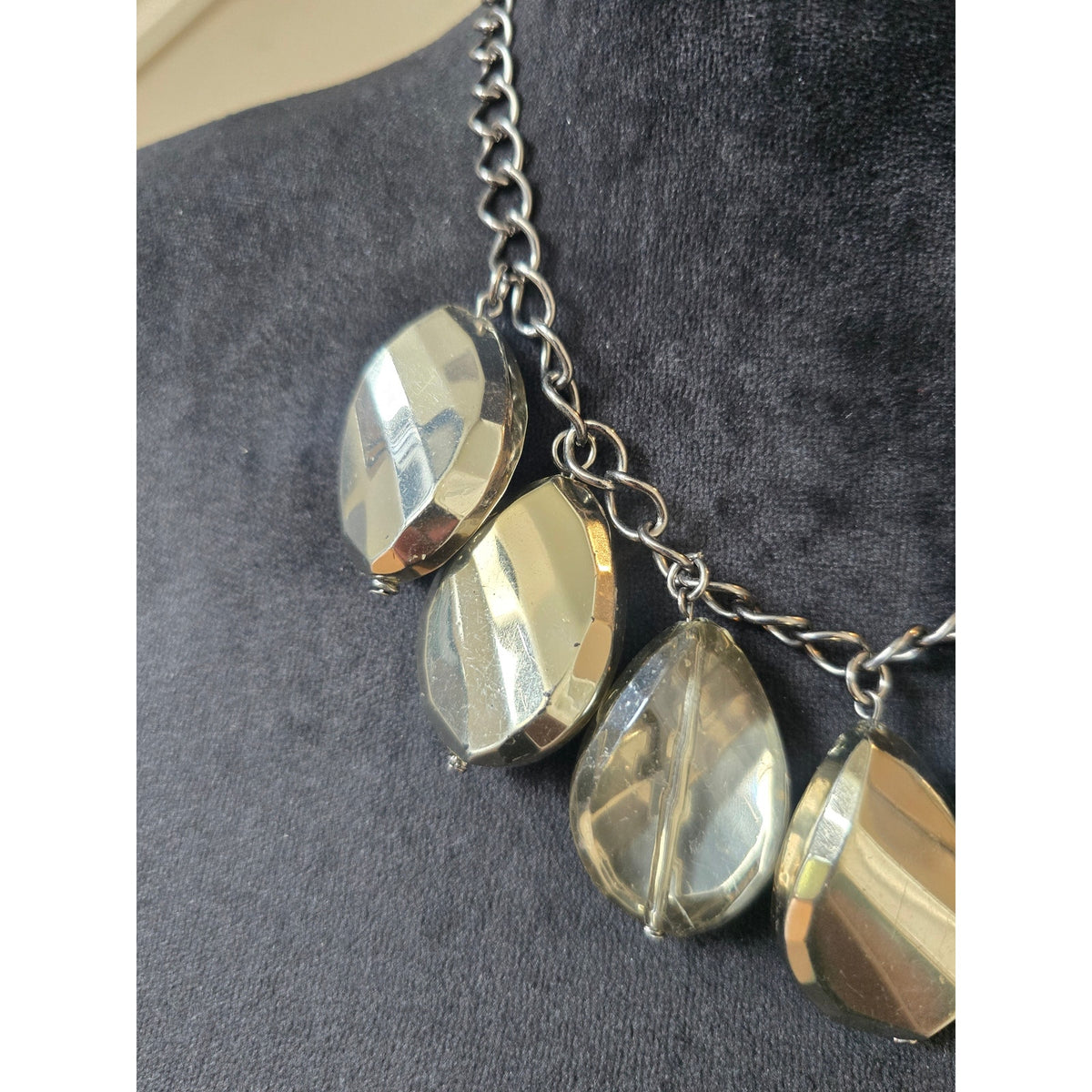 Smoky Gray Faceted Teardrop Statement Necklace