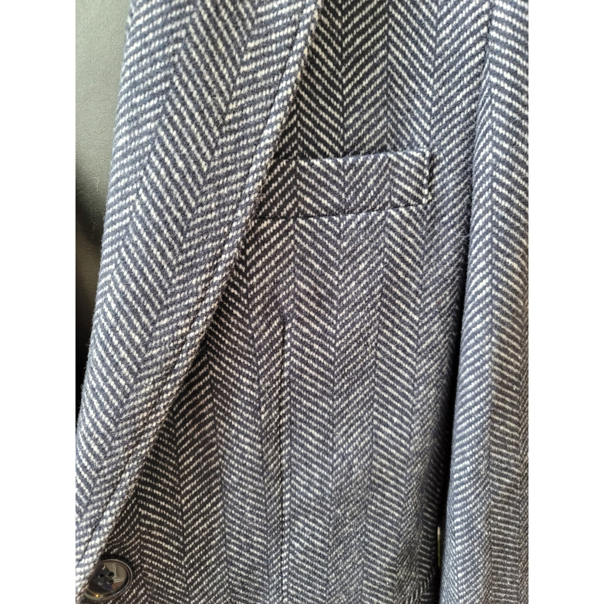 Brave Man Overcoat Men's Medium Navy Polyester Blend Herringbone Two Pockets