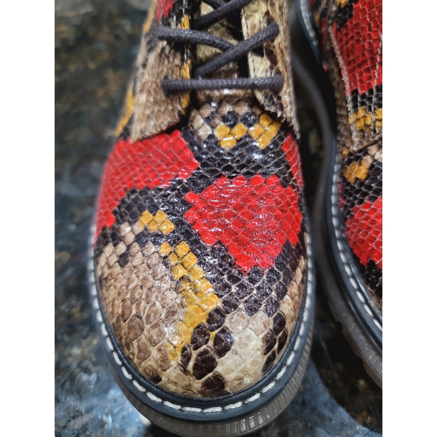 Jellypop Combat Boots Womens Size 8 Multi Snakeskin Leather Round Toe Lace Up