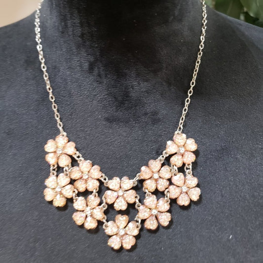 Chicos Womens Fashion Rhinestone Floral Statement Bib Necklace w/ Lobster Clasp