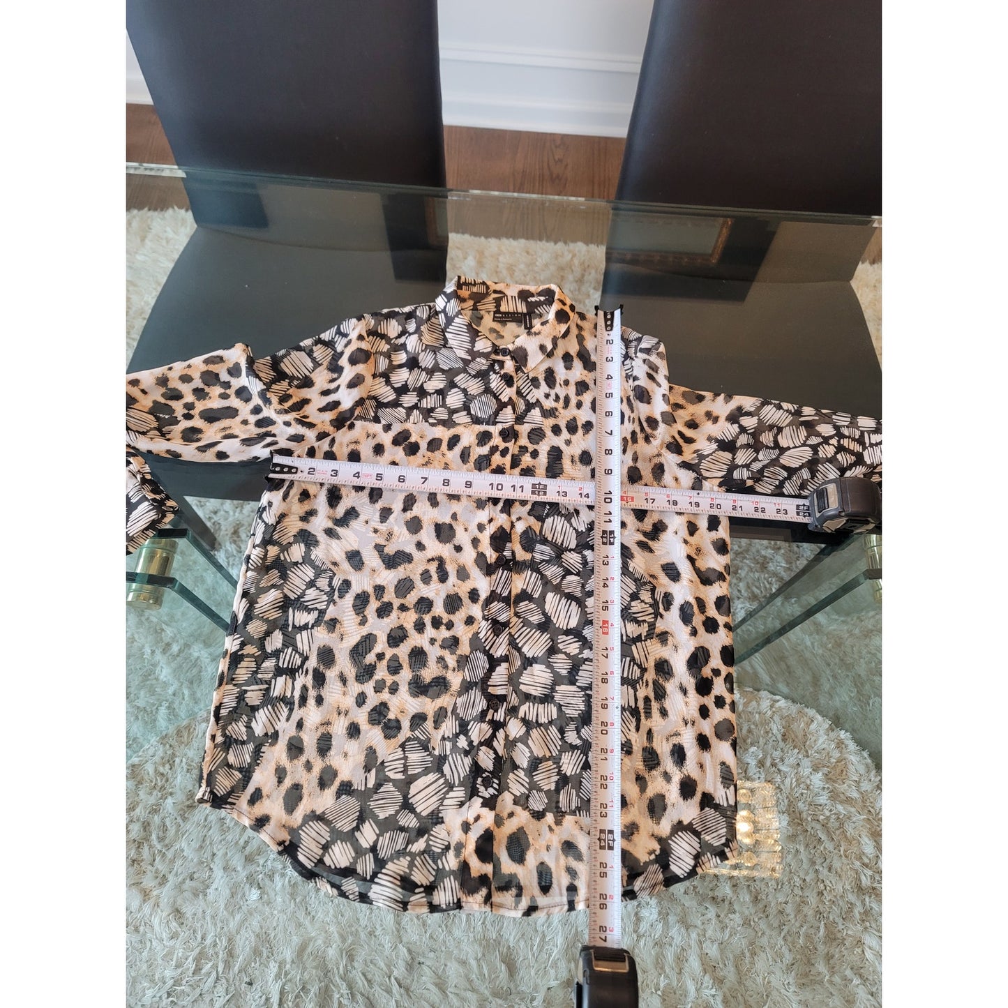 ASOS DESIGN Blouse Women's Size 8 Black Beige Animal Print Long Sleeves Shirt