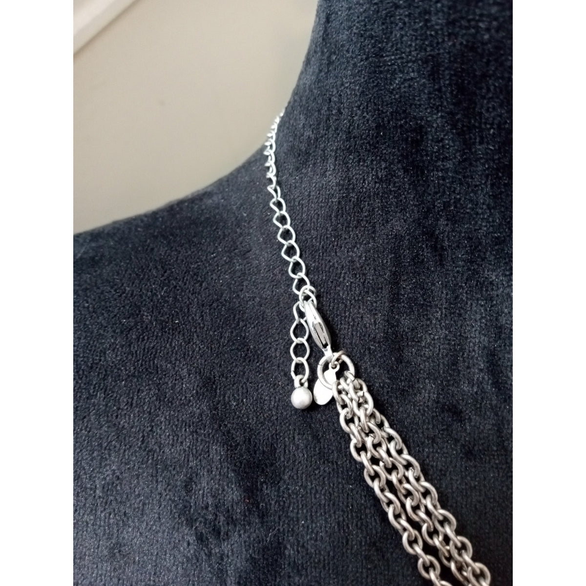 Silver Tone Clear Faceted Acrylic Bead Layered Statement Necklace Chunky Glam