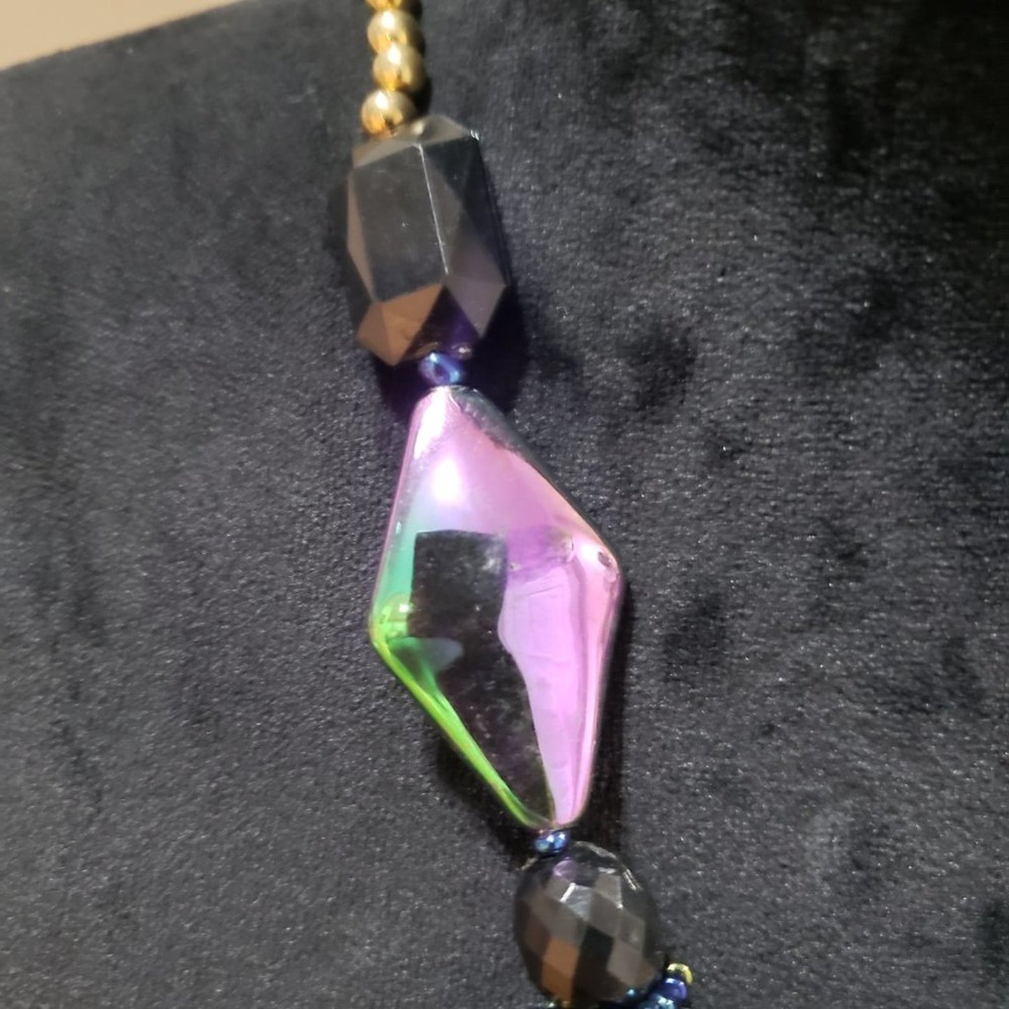 Womens Fashion Multicolor Rhinestones Beaded Isomalt Faux Glass Pendant Necklace