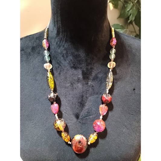 Women's Multicolor Murano Style Glass Bead Necklace Adjustable Knot Lock