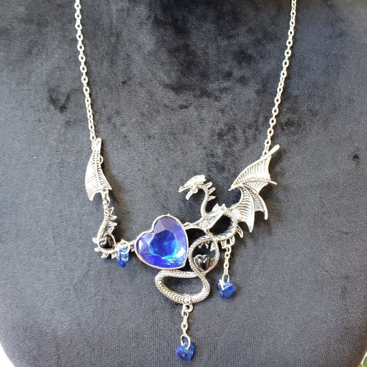 Womens Fashion Silver Tone Dragon Heart Crystal Stone Necklace w/ Lobster Clasp