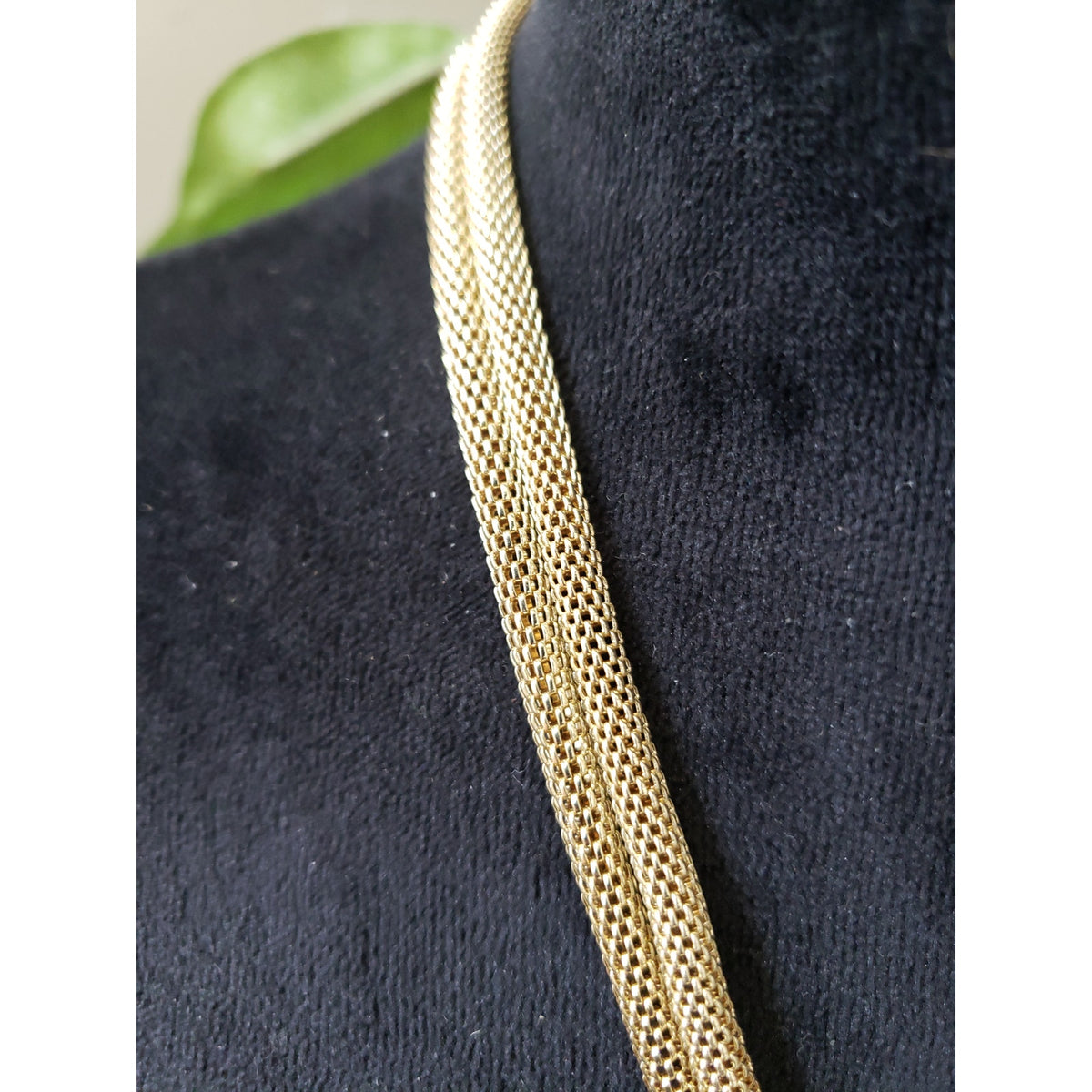 Womens 2 Strand Gold Tone Rings Bold Mesh Chain Necklace Jewelry with Lobster