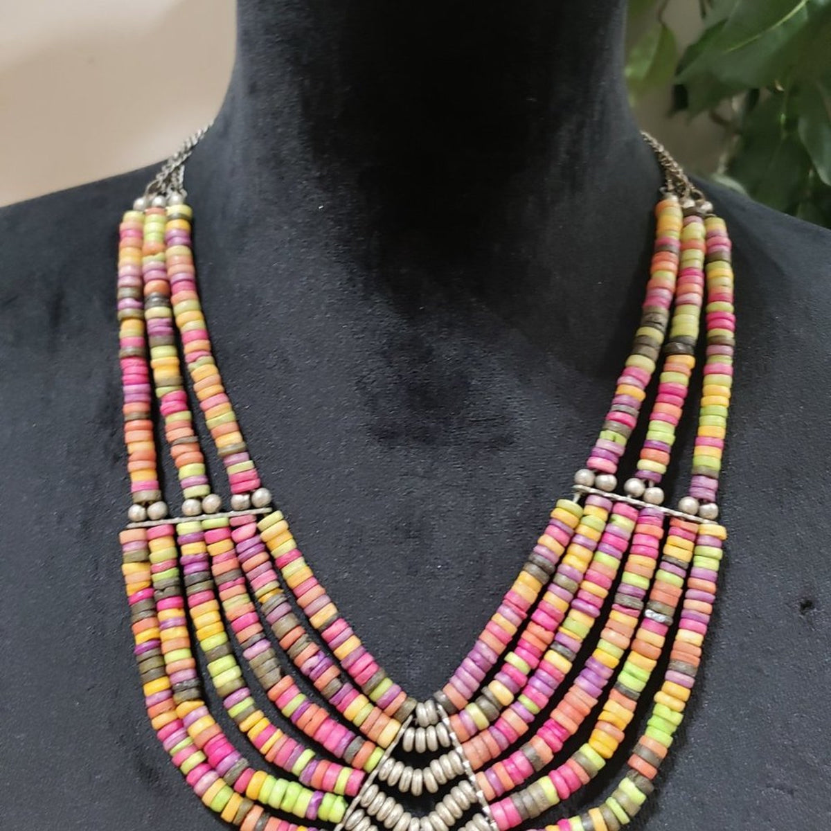 Women Fashion Boho Ethnic Style Multistrand Multicolor Beaded Necklace w/ Lobste