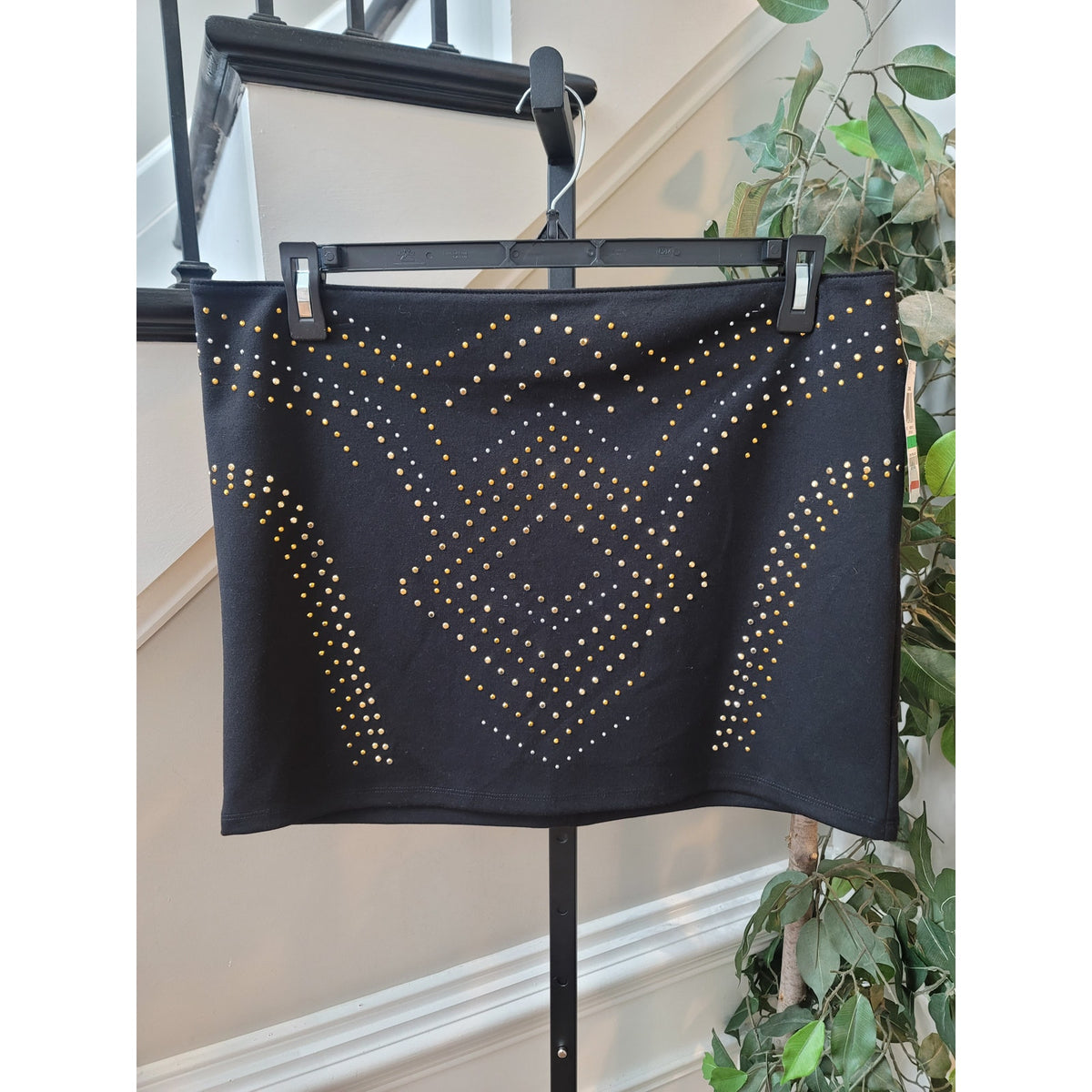 Thalia Sodi Mini Skirt Women's Large Deep Black Rhinestone Lined Back Zipper