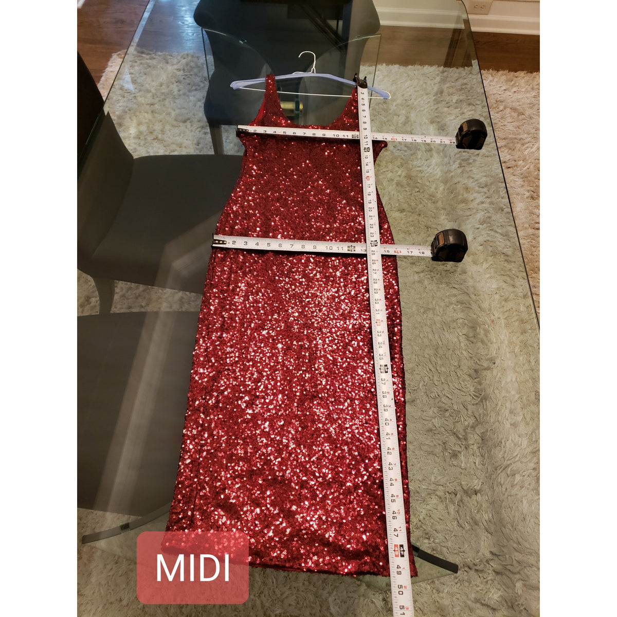 Fashion Nova Bodycon Dress Womens S Red Metallic Sequin Sleeveless Scoop Neck
