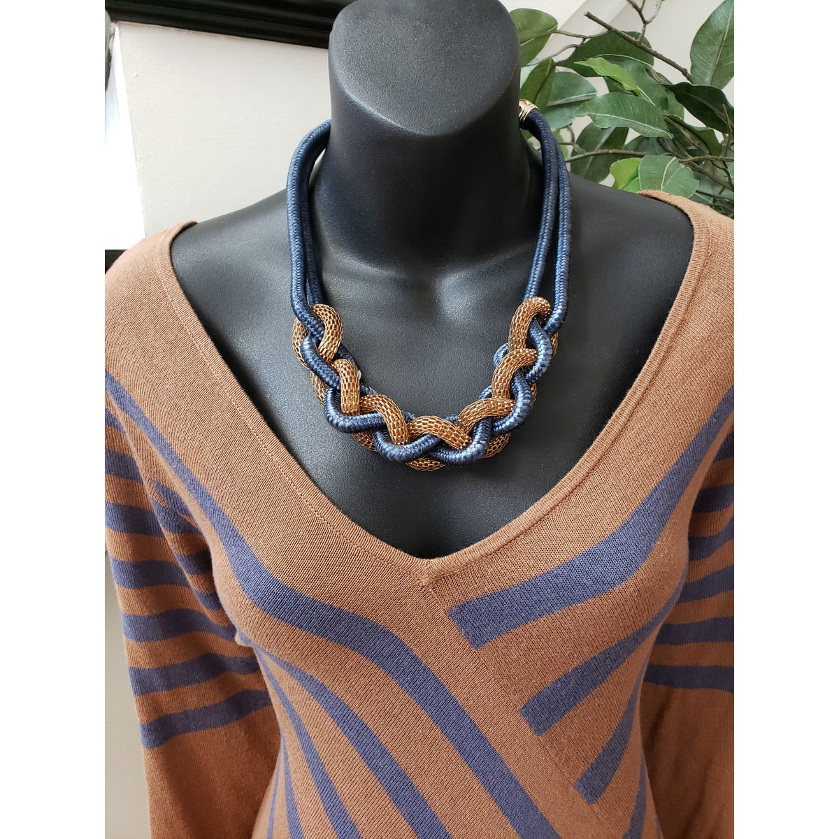NY Collection Jersey Dress Women's XL Brown Striped Long Sleeve Handkerchief Hem