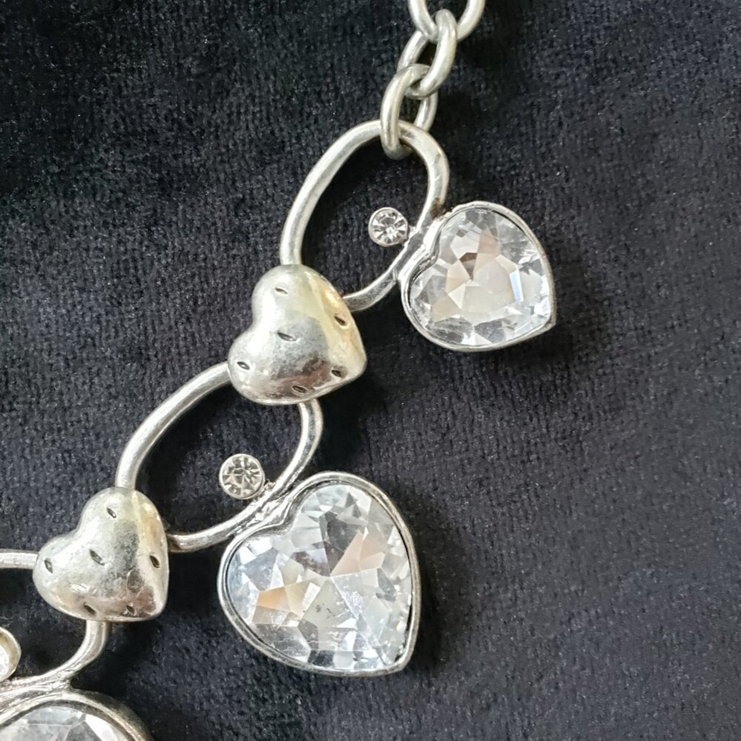 Traci Lynn Fashion Clear Rhinestone Hearts Necklace Jewelry with Lobster Clasp
