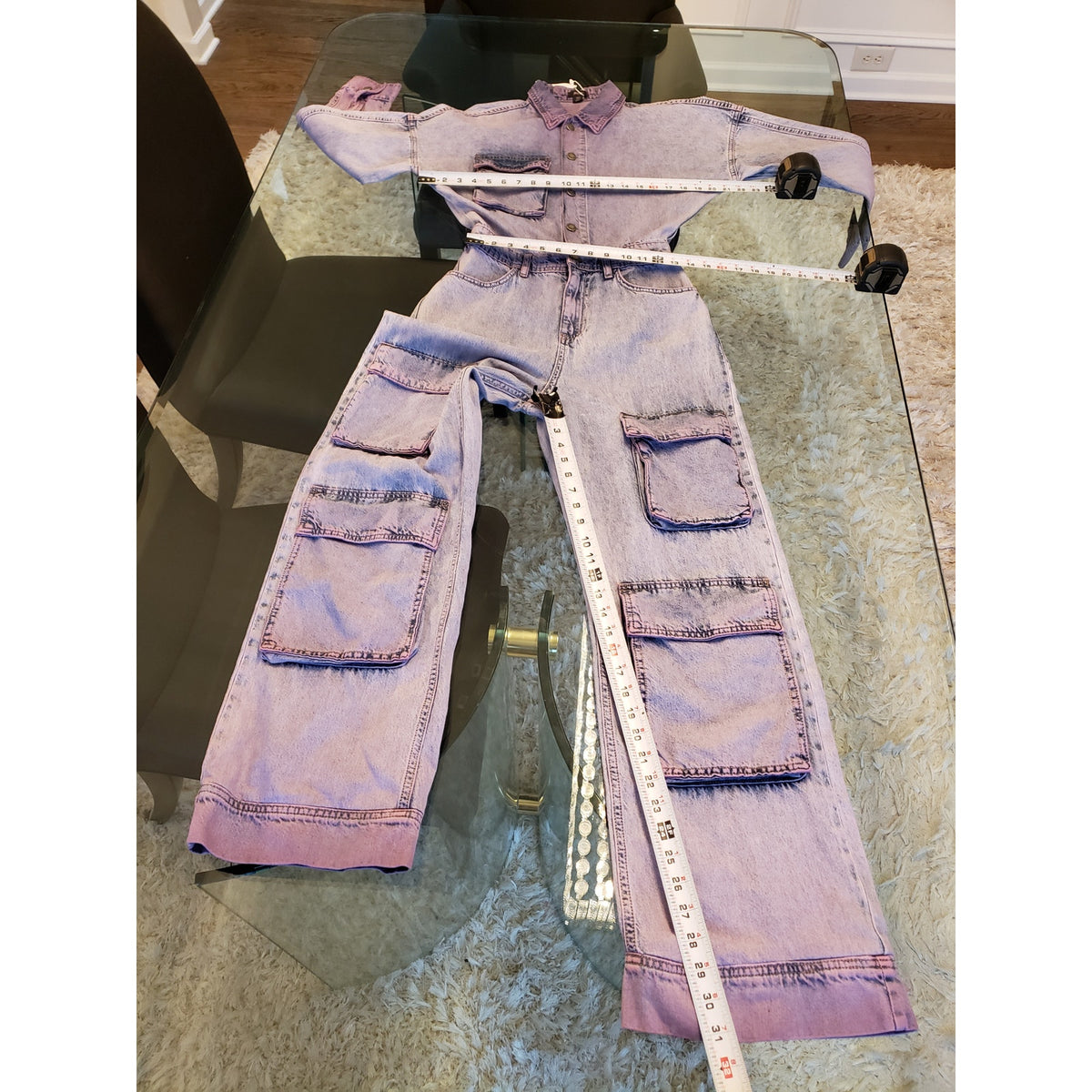 Nasty Gal Jumpsuit Womens Size 6 Blue Denim Pocket Detail Acid Wash Button Front