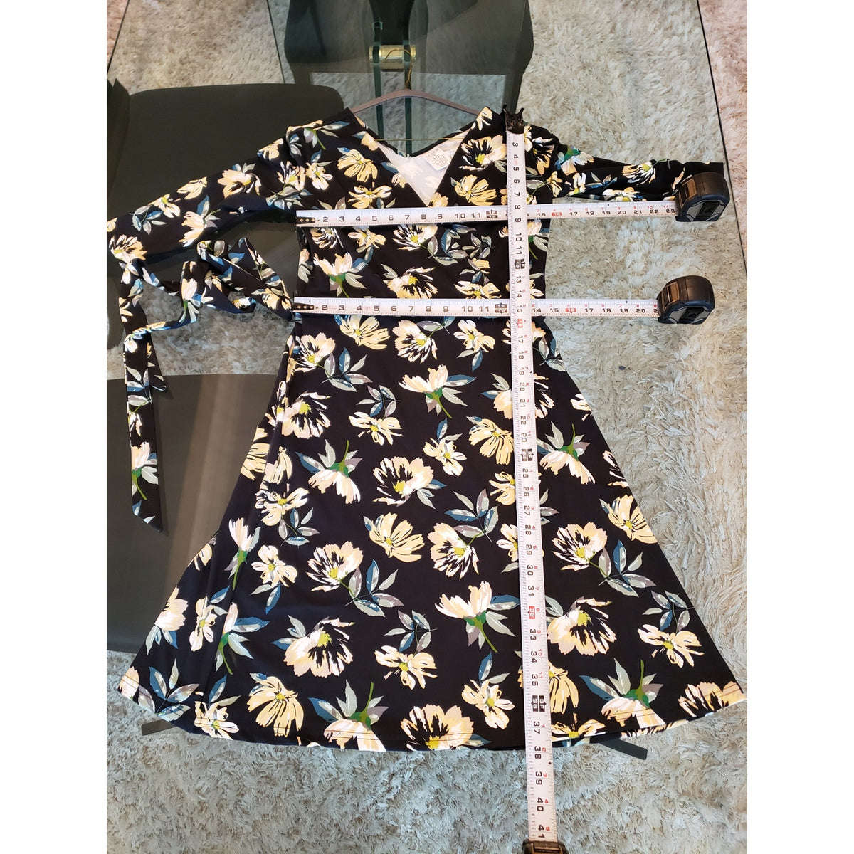 Serra Dress Women S Black Floral Wrap Belted Polyester Spandex V-Neck