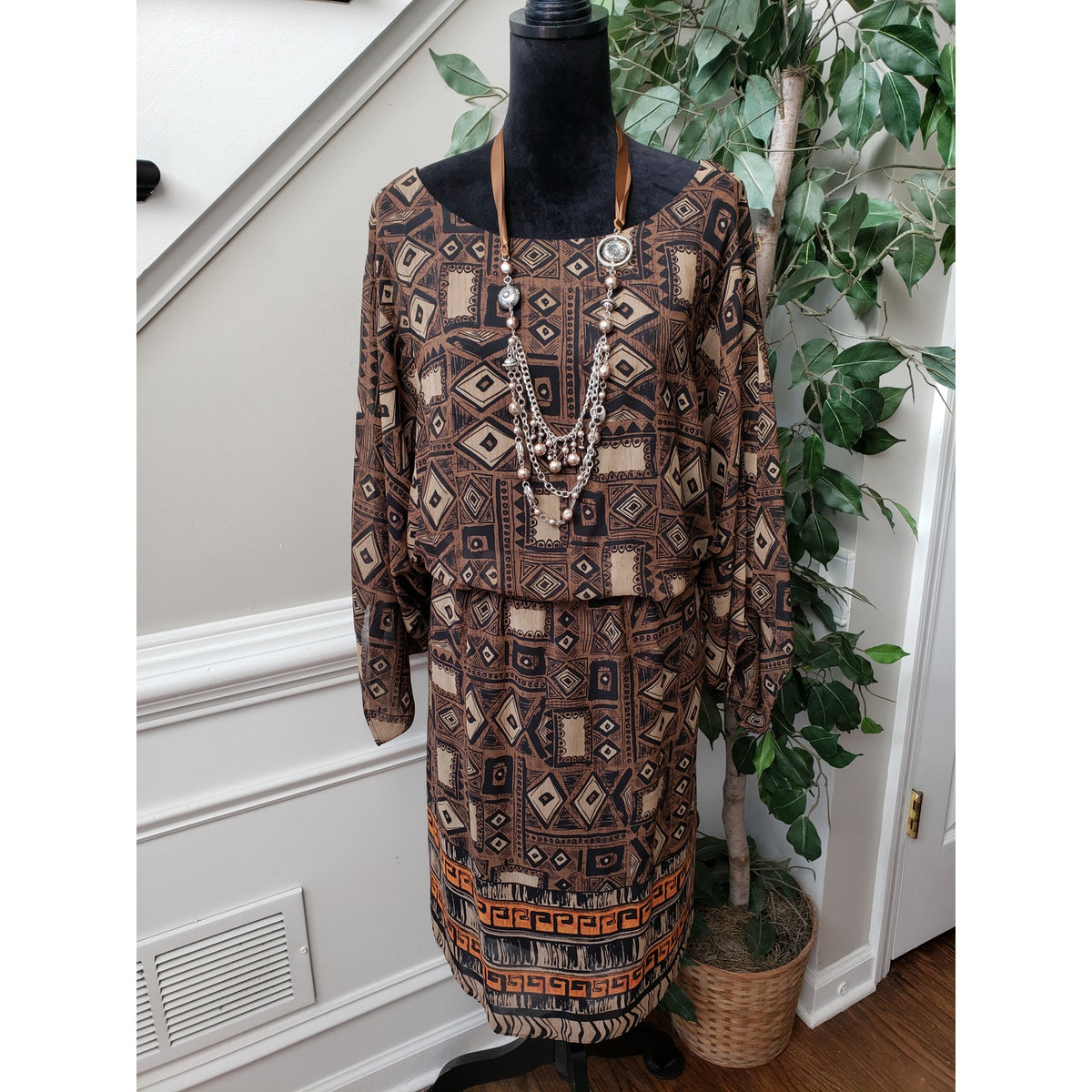 Signature By Robbie Bee Fit & Flare Dress Women's 24W Brown Lined Elastic Waist