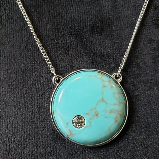 Women's Silver Plated Round Turquoise Curb Chain Pendant Necklace with Lobster