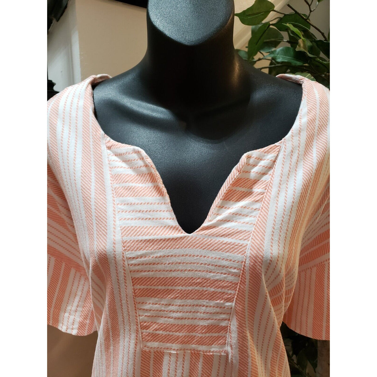 Stan Herman Women White Orange Striped Split Neck Long Sleeve Long Maxi Dress 3X