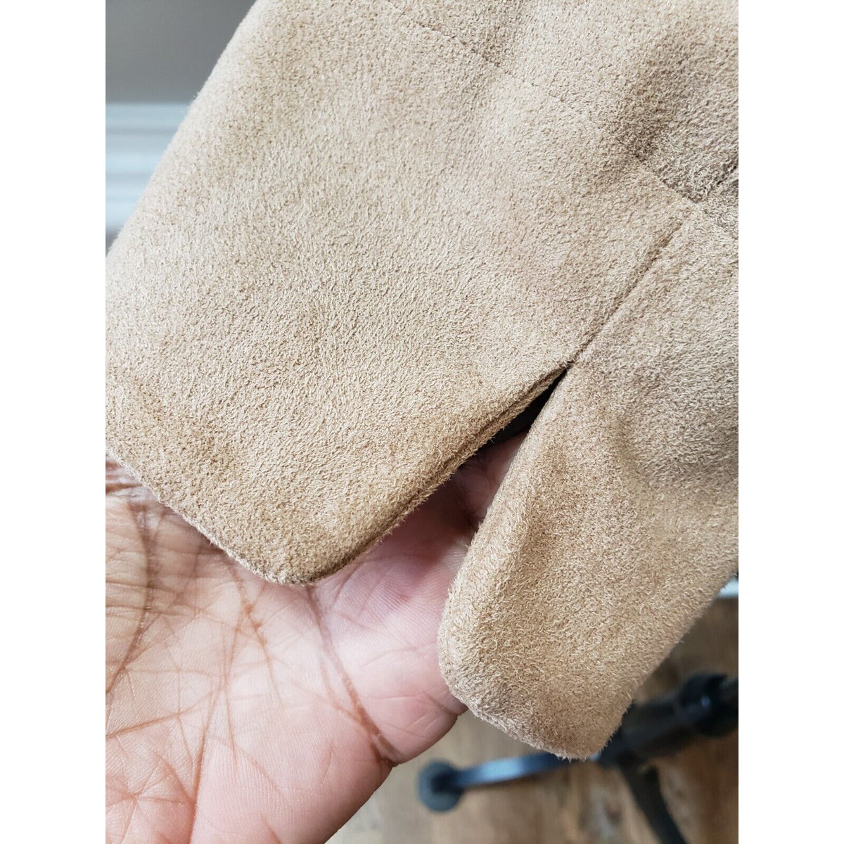 Chico's Black Label Womens Tan Faux Suede Flap Pockets Snap Front Jacket Size M