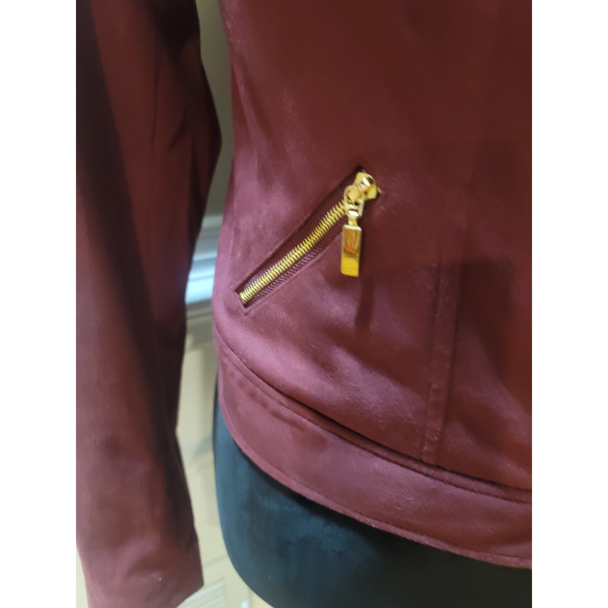 Thalia Sodi Moto Jacket Women's SZ XS Burgundy Asymmetrical Zip Long Sleeve