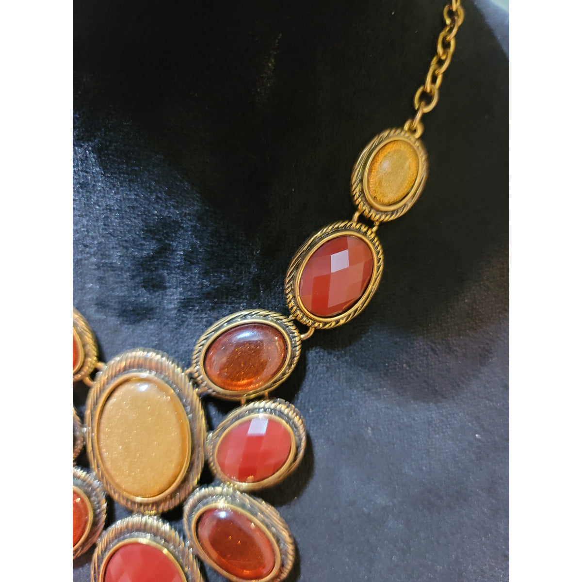 Liz Claiborne Women's Gold Tone Red Gem Statement Necklace With Lobster Claw