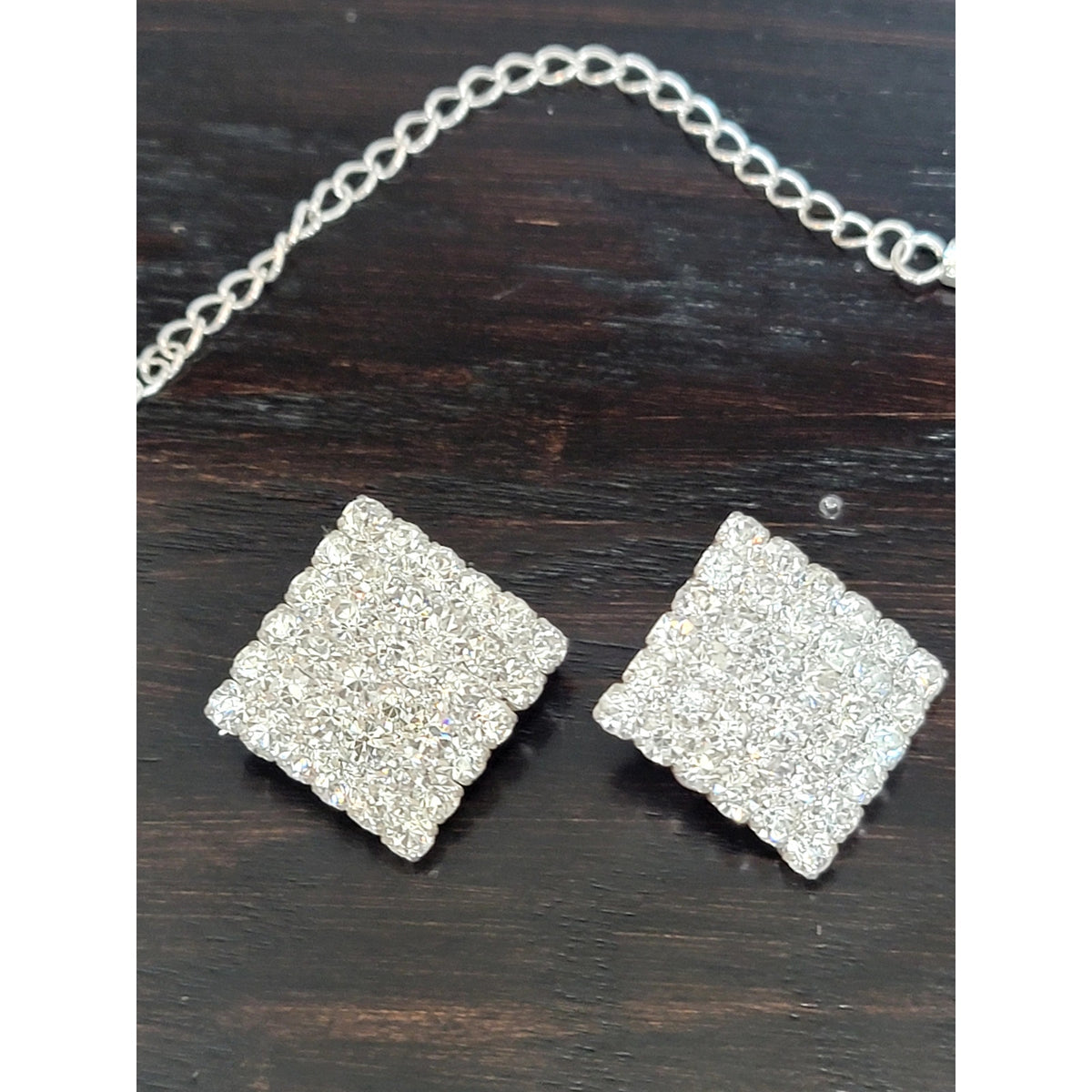 Vintage Rhinestone Statement Necklace & Earring Set Silver Tone Bridal Glam