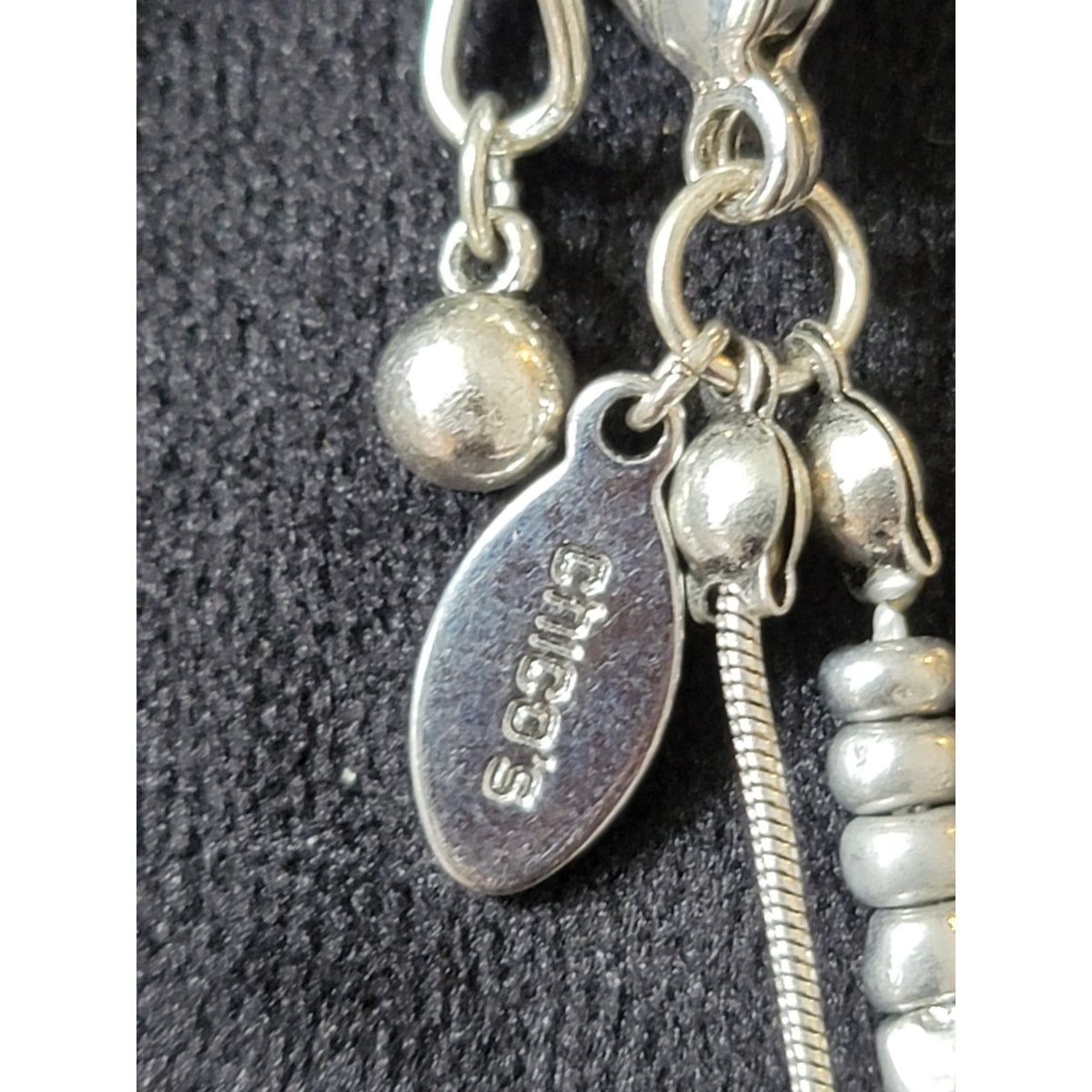 Chico's Women's Long Silver Beaded Necklace With Charms And Lobster Claw Lock