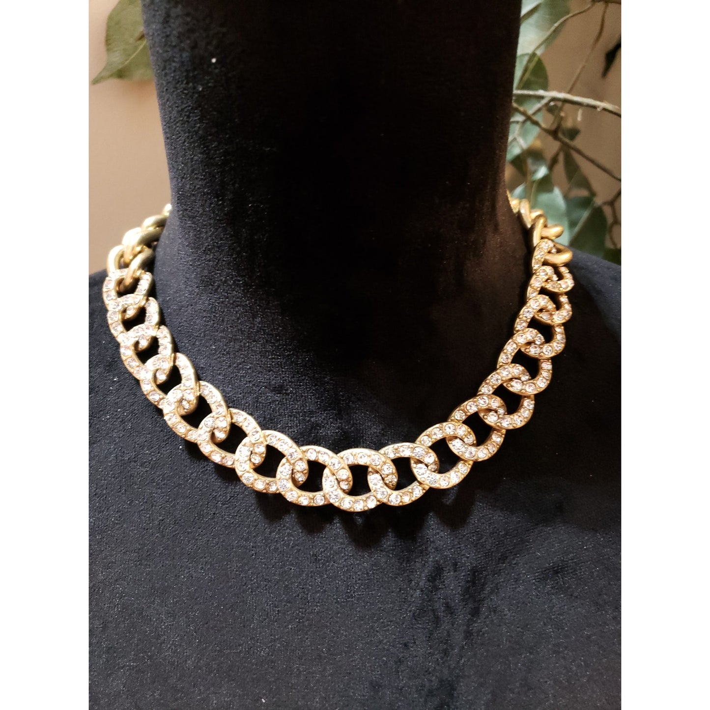 Womens Fashion Encrusted Rhinestone on Cuban Thick Chain Collar Necklace Jewelry