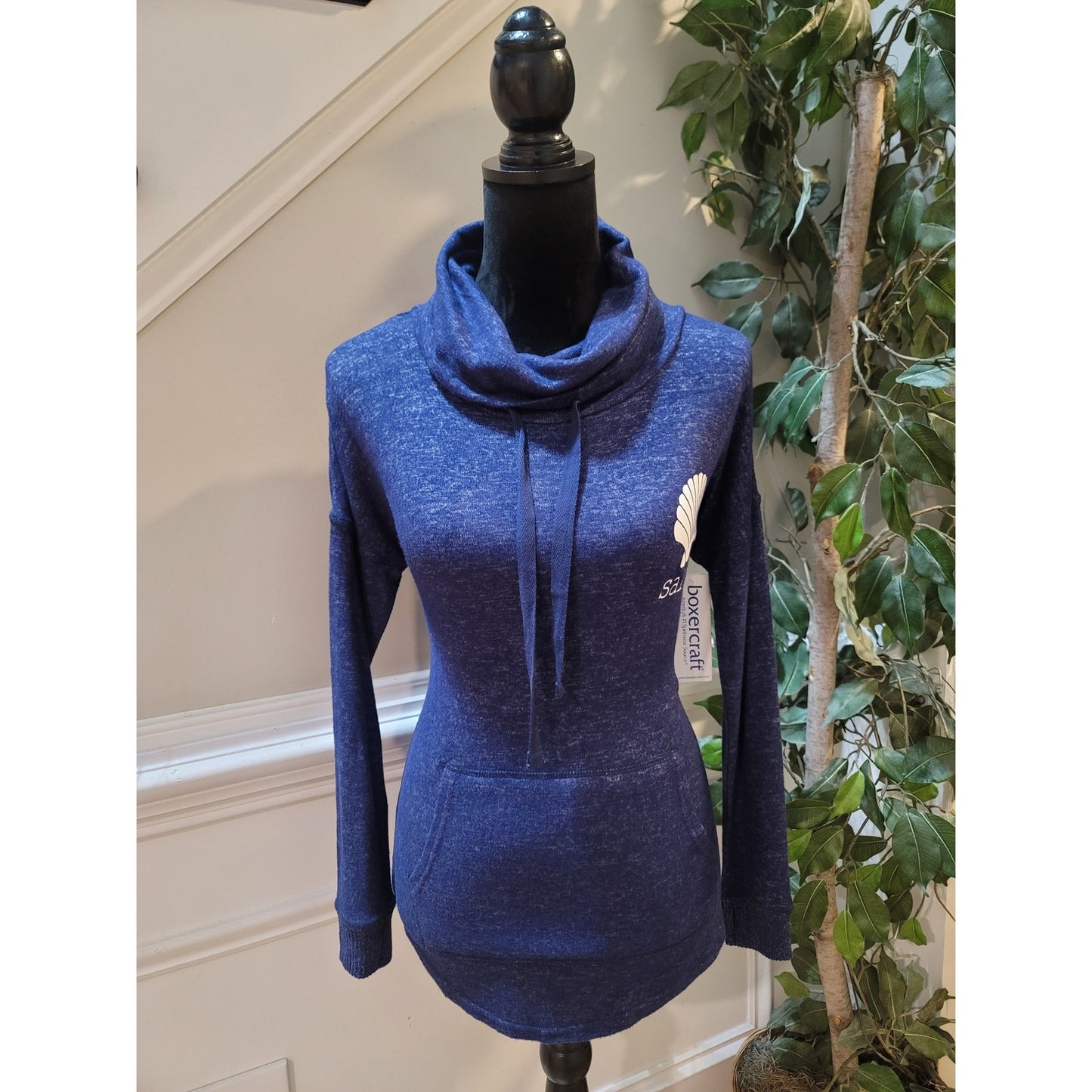 Boxercraft Pullover Hoodie Women XS Blue Long Sleeve Cowl Neck Pocket Lounge