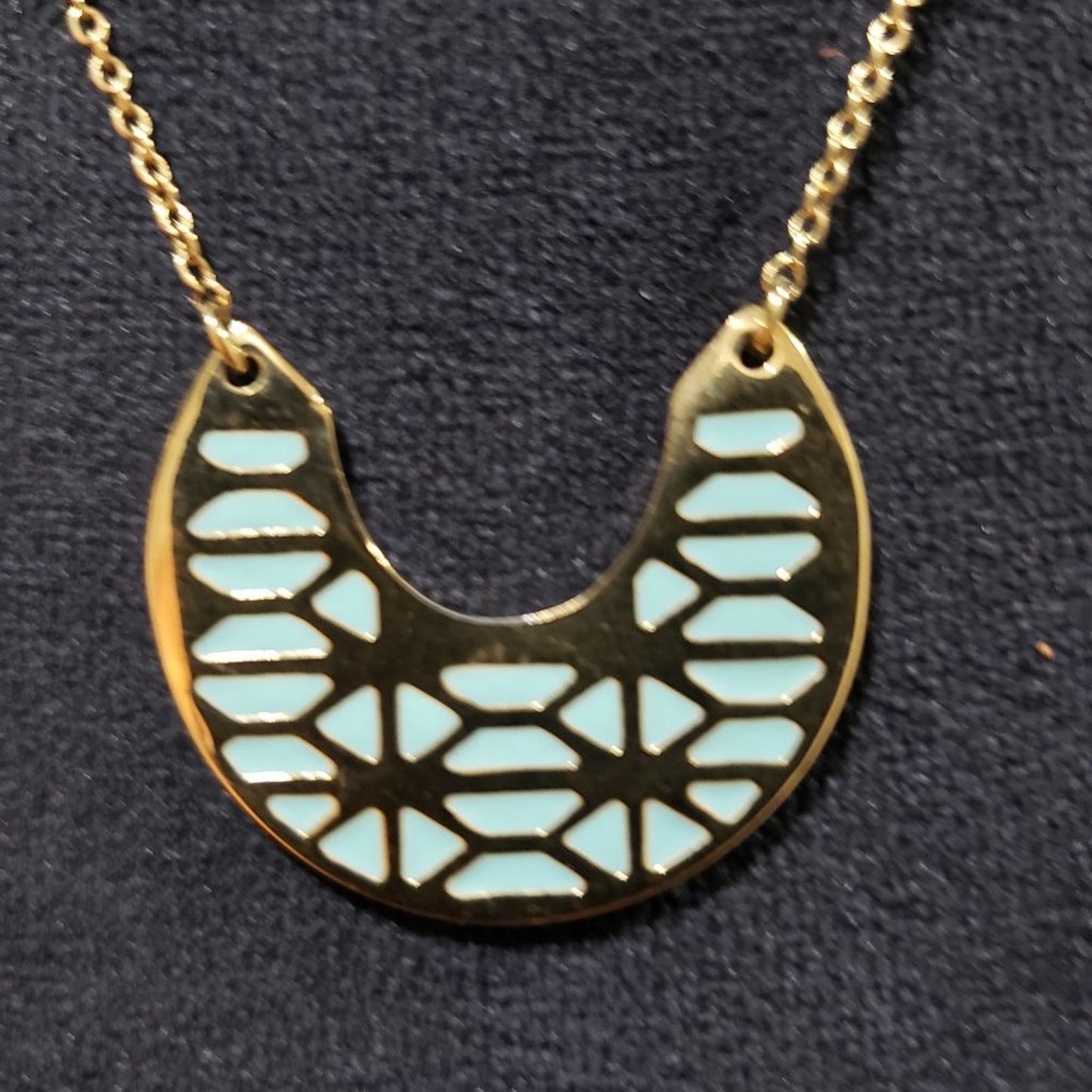Stella & Dot Womens Gold Turquoise Blue Reversible Chain Necklace