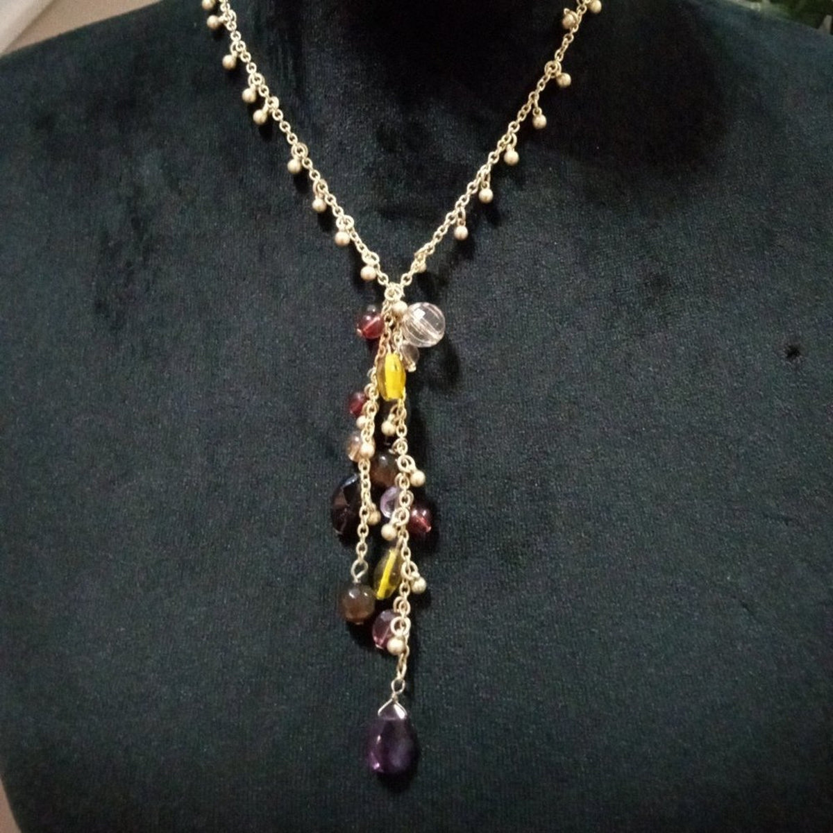 Womens Fashion Chunky Fringe Charm Beaded Collar Necklace w/ Lobster Clasp