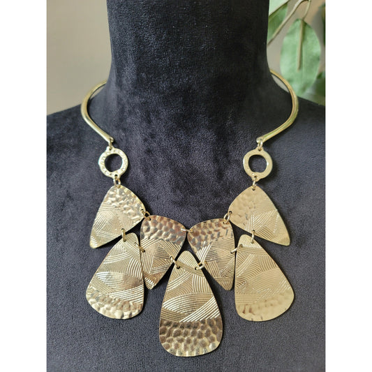 Chico's Women's Statement Gold Tone Bib Necklace With Hammered Lobster Lock