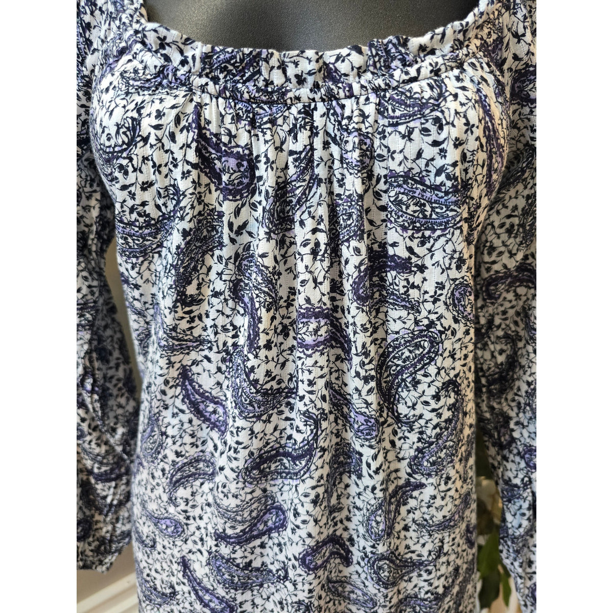 Sam Edelman Paisley Print Dress Women's XS Blue White 100% Cotton Square Neck