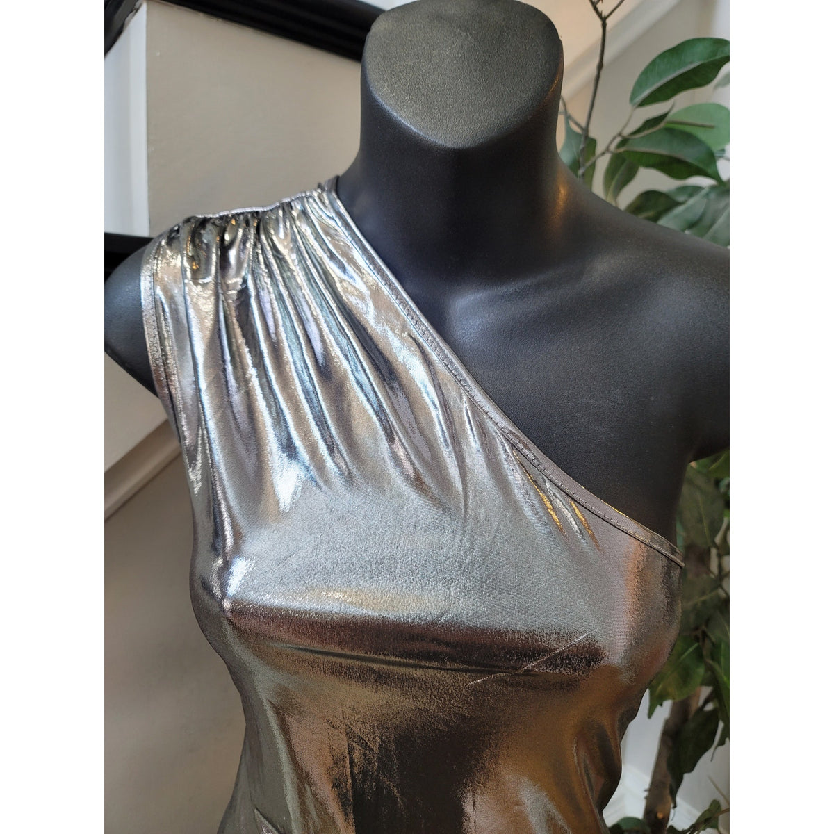 Fashion Nova One Shoulder Jumpsuit Women Large Metallic Silver Club Party Outfit