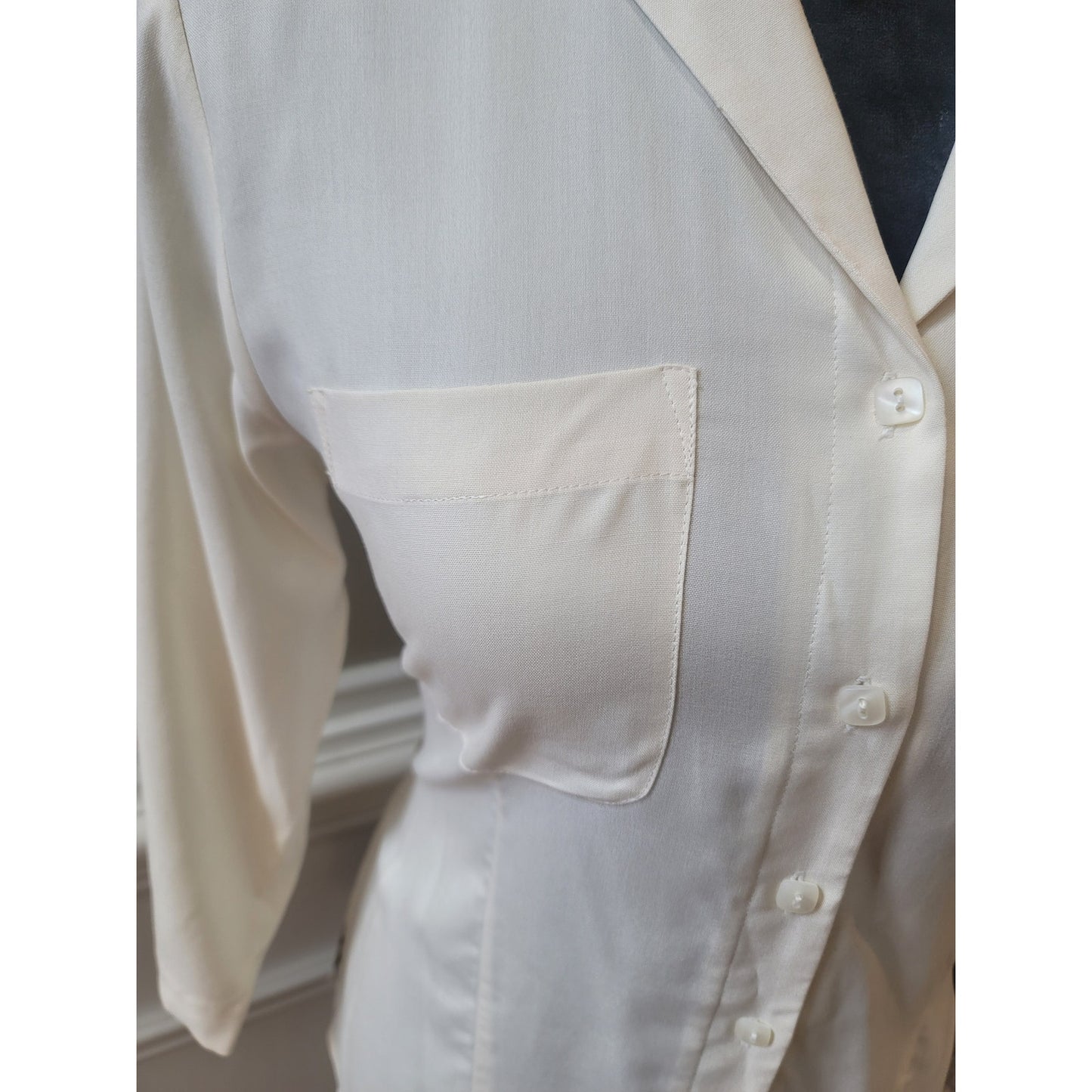 Notations Silk Blouse Women's Small White Button Front Long Sleeve Career Top