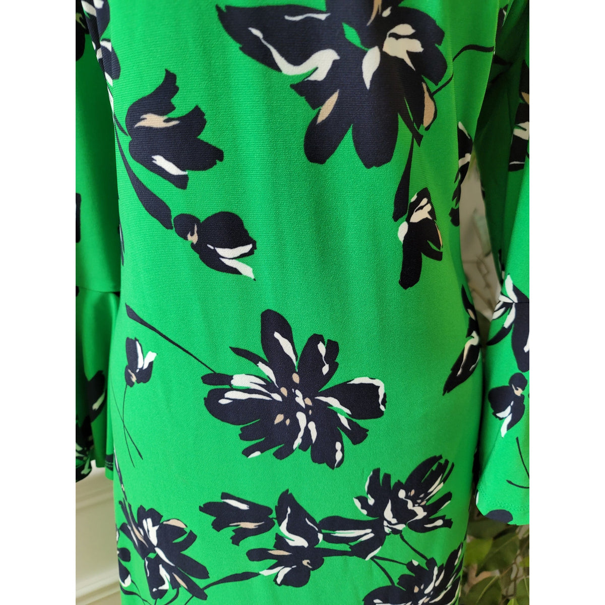 Tommy Hilfiger Dress Womens Small Green Floral Print 3/4 Sleeve Casual Chic