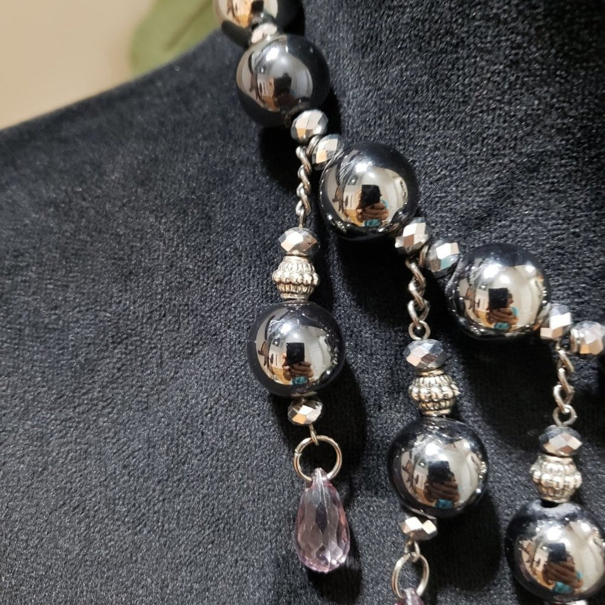 Womens Fashion Purple Czech Glass & Silver Beads Collar Necklace w/Lobster Clasp
