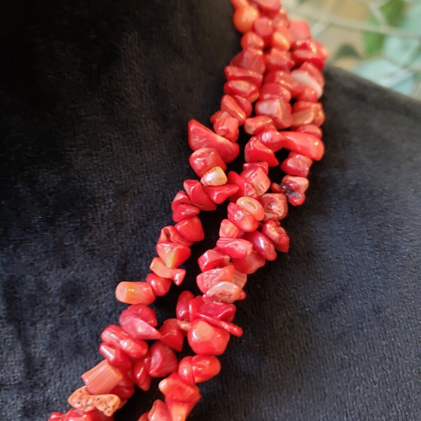 Womens Red Coral 3 Layer Dyed Shell Beaded Necklace Jewelry with Lobster Clasp