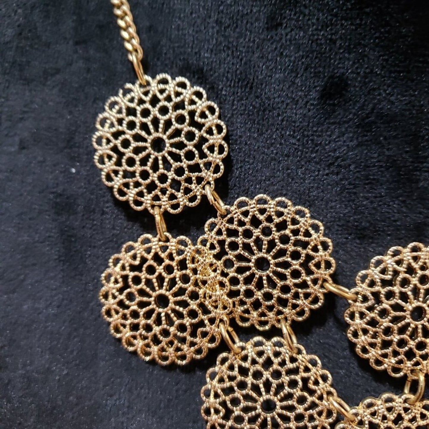 Womens Fashion Gold Tone Filigree Statement Necklace Jewelry with Lobster Clasp