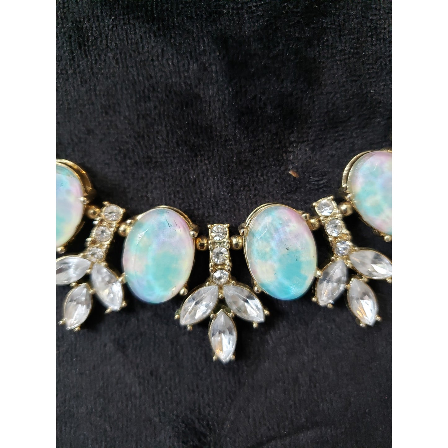 Women's Opal Statement Necklace White Crystal Gold Chain Lobster Clasp Elegant