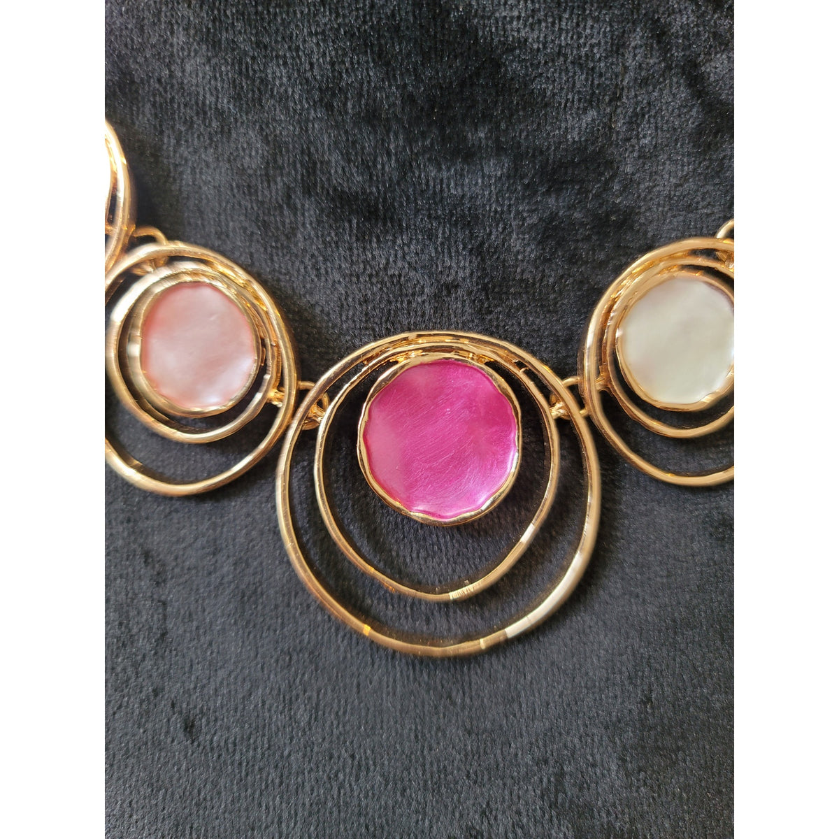 Women's Gold Chain Statement Necklace With Pink White And Peach Resin Circles