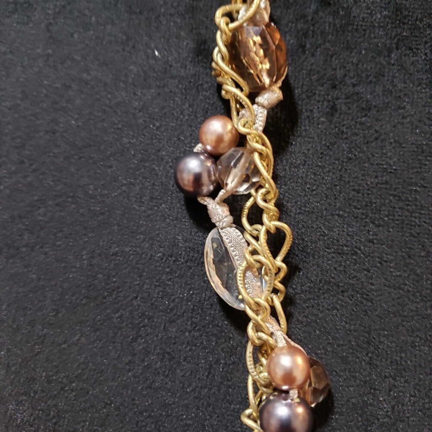 Womens Pink Brown Pearl and Crystal Beaded Necklace Jewelry with Lobster Clasp