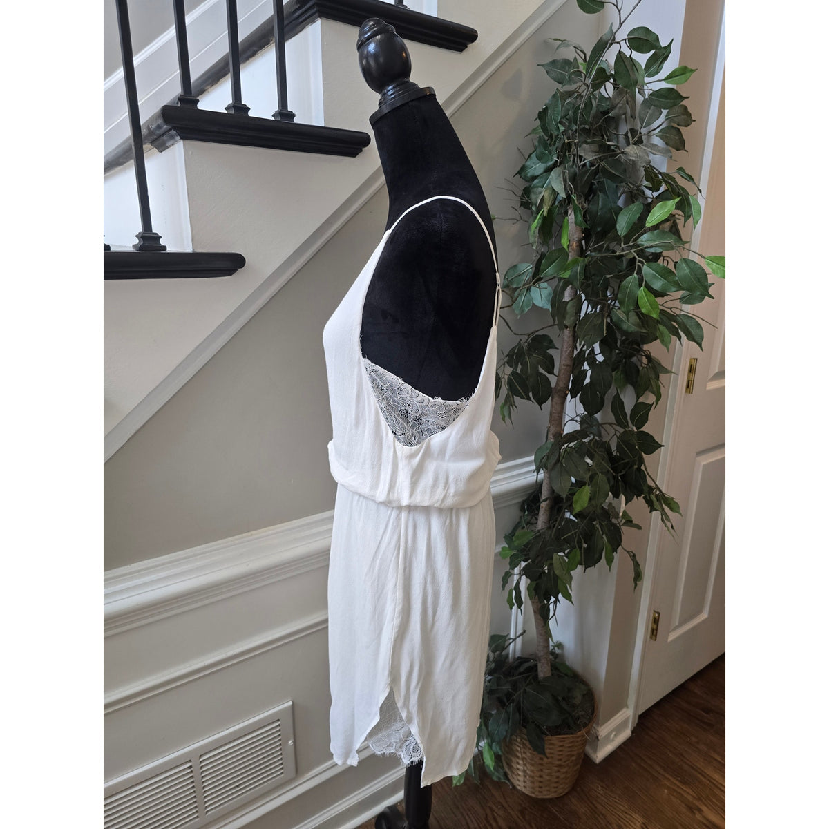 Slip Dress Women's Large White Crochet Open Strappy Back Side Slit Sleeveless
