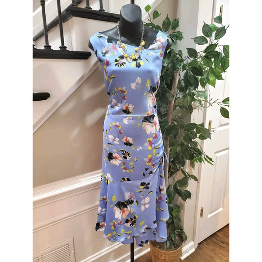 Rachel Roy Orchid River Blue Floral 100% Polyester Long Maxi Dress Size 10