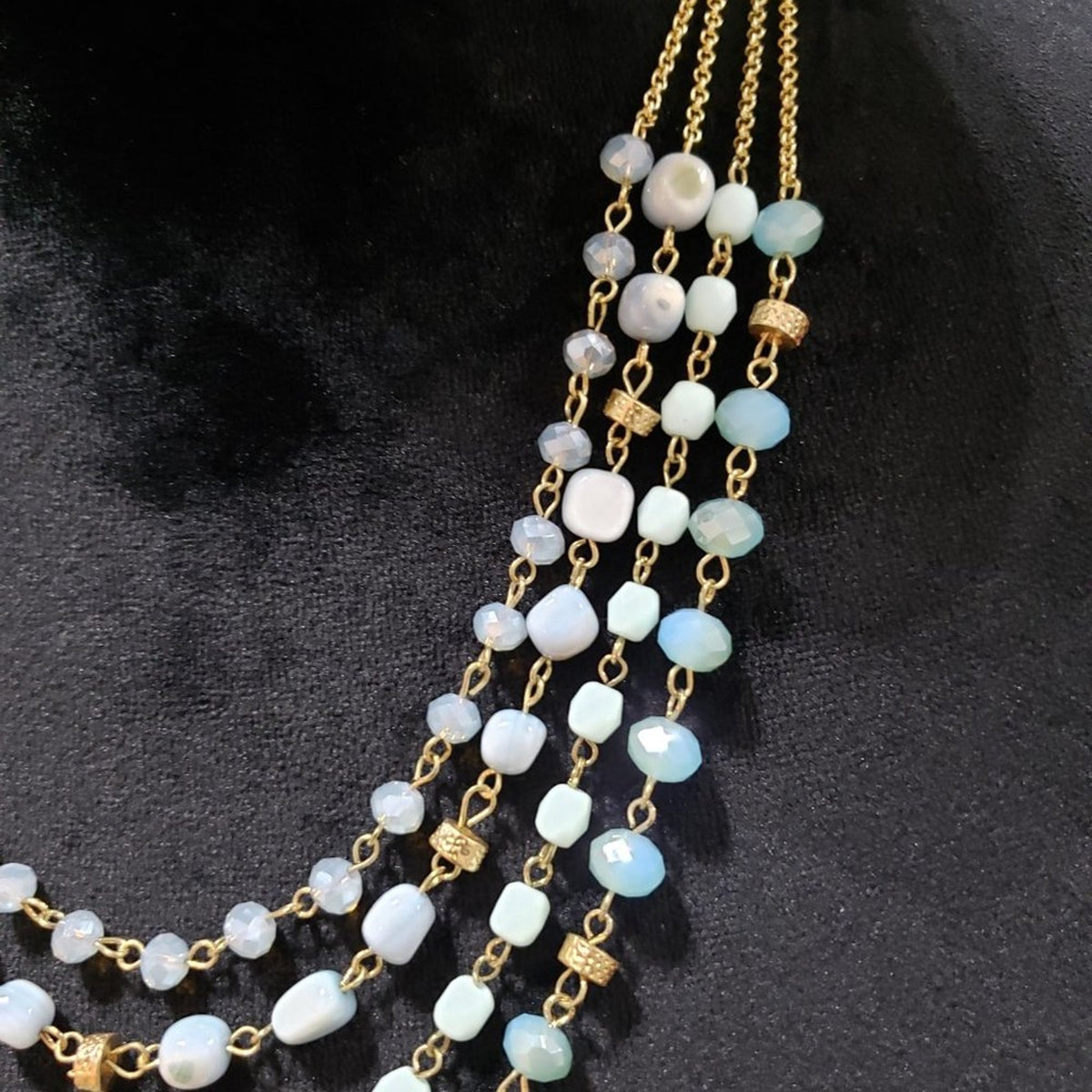 Womens Turquoise Beads Metallic Gold Cord Necklace with Earrings