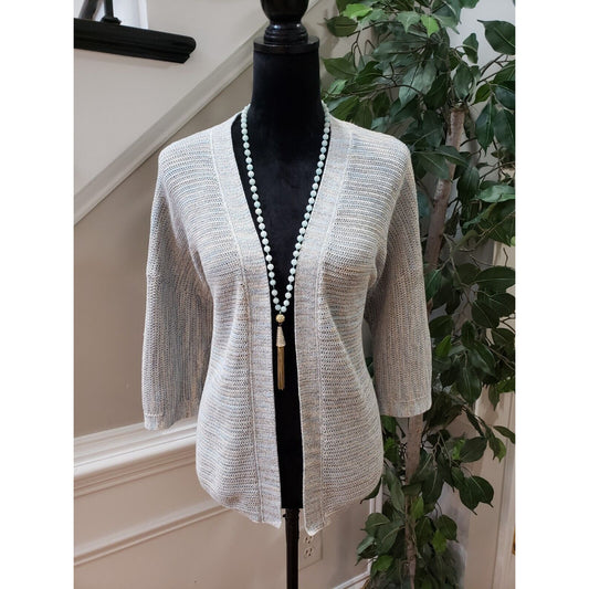 J. Jill Women's Gray Solid Cotton Open Front 3/4 Sleeve Cardigan Sweater Size XS